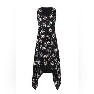 Proenza Schouler Black Floral Hankerchief Hem Midi Dress NWOT